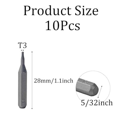 10Pcs Torx Head Screwdriver Bit Set, S2 Steel Magnetic Star Bits, 5/32" Hex Shank, Tamper Resistant, Impact Grade for Drill, Power Driver, Electronics, Home & Automotive Repair(T3) - size: T3