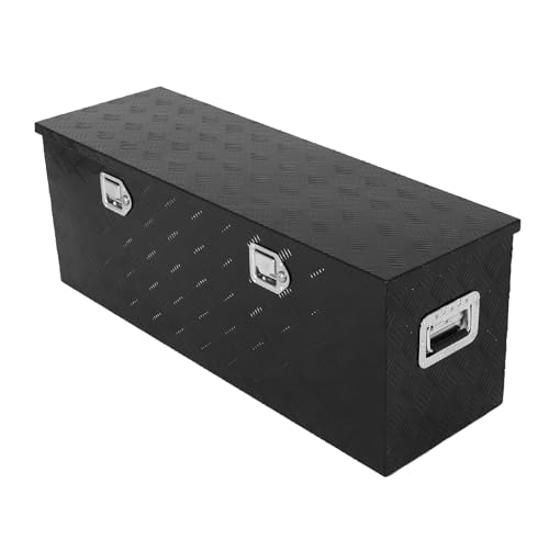 confote 44 Inch Heavy Duty Aluminum Stripes Plated Tool Box Pick Up Truck Bed RV Trailer Toolbox Waterproof Square Storage Organizer with Side Handle, Lock and Keys -44"x 14"x 16"，Black - color: Black, size: 44"x 14"x 16"