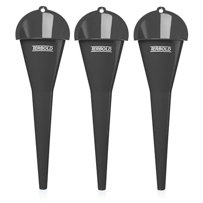 Oil Funnel 3-Pack - 11" Long Nesting Plastic Funnels | Funnels for Automotive Use, Oil Change, Gas, Car Transmission, Kitchen Use, Filling Small Bottles (Grey)