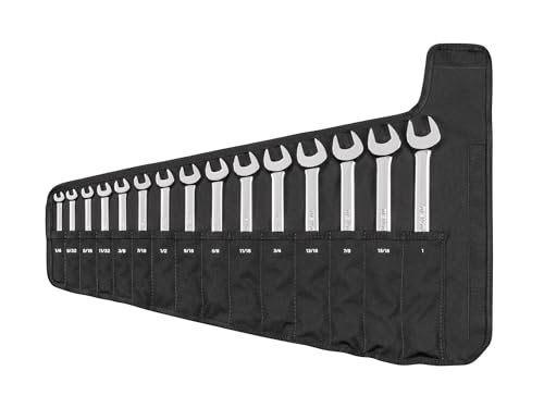 TEKTON Combination Wrench Set with Roll, 15-Piece (1/4-1 in.) | WCB94102 - size: 15-pc. (1/4-1 in.), style: Roll