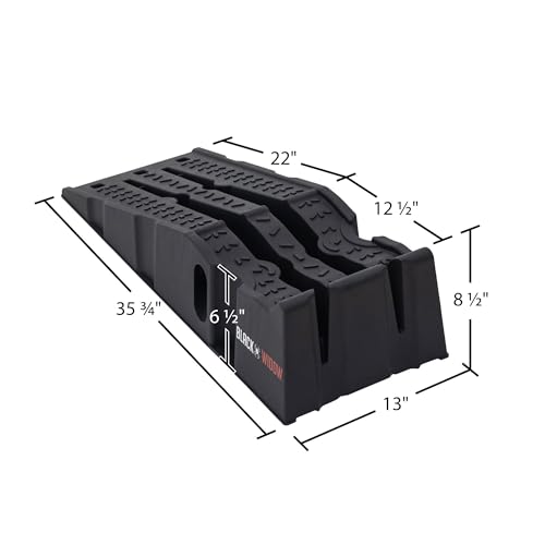 Black Widow 13" W Stackable Plastic Car Service Ramps – 16,000 lb. GVW Capacity per Pair, Lightweight High-Impact Grid Design, 6.25” Lift Height, Built-in Handles
