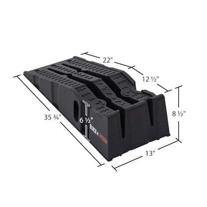 Black Widow 13" W Stackable Plastic Car Service Ramps – 16,000 lb. GVW Capacity per Pair, Lightweight High-Impact Grid Design, 6.25” Lift Height, Built-in Handles