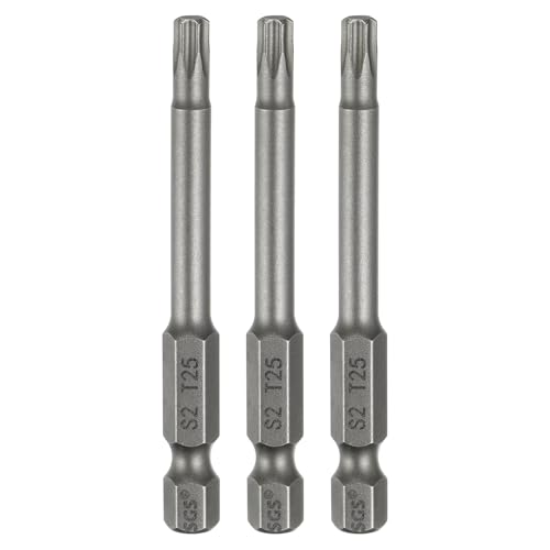 HARFINGTON 3pcs T25 Torx Head Screwdriver Bit 1/4" Hex Shank 2.6" (65mm) Long Magnetic No Hole Tip Tamper Proof 6 Point Star Screw Driver Drill Bits S2 Steel Industrial Power Screwdrivers - size: T25 x 2.6"(65mm)