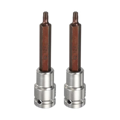 HARFINGTON 2Pcs Torx Bit Socket 1/2" Drive T27 S2 Steel 6 Point Head Long Screwdriver Drill Bits CR-V Steel Socket Adapter for Home Auto Axle Hex Nuts Bolts Repair - size: T27