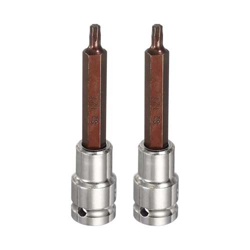 HARFINGTON 2Pcs Torx Bit Socket 1/2" Drive T27 S2 Steel 6 Point Head Long Screwdriver Drill Bits CR-V Steel Socket Adapter for Home Auto Axle Hex Nuts Bolts Repair - size: T27