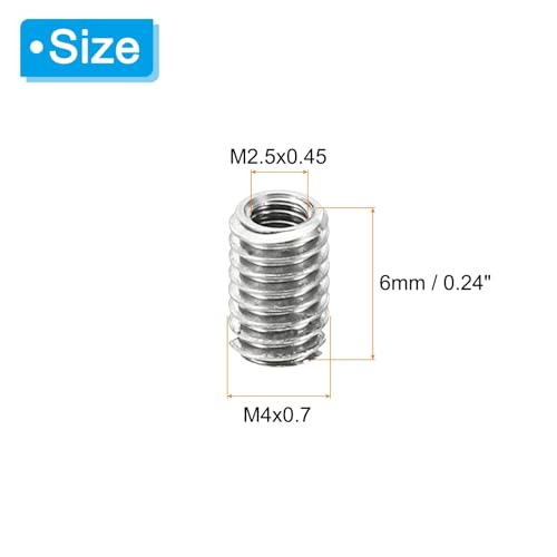 PATIKIL Thread Adapters Sleeve Reducing Nut, 10 Pcs M4x0.7 Male to M2.5x0.45 Female Repairing Insert Nut Screw Reducer Stainless Steel Fastener 6mm - size: M2.5xM4x6mm