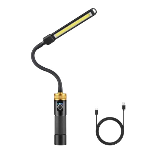 Magnetic Rechargeable LED Work Light, 360° Flexible Gooseneck Flashlight | 5000mAh Battery, Built-in Hook, Portable Mechanic Light for Auto Repair, Work Bench, Grill & Inspection