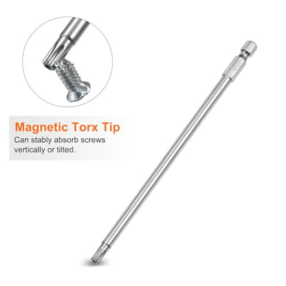 HARFINGTON 2pcs T27 Security Torx Bit 1/4" Hex Shank 6" Long S2 Steel Magnetic Tamper Resistant Star Bits Screwdriver Torx Head with Hole for Driver Drill Bits Remove Fastening Screws - size: T27