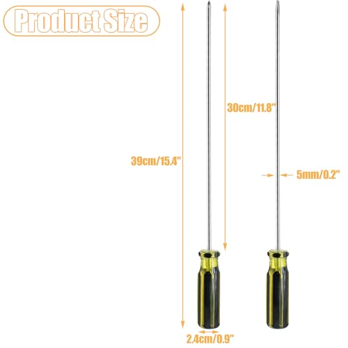 2Pcs Silver 39cm / 15.4 Inches Long Screwdriver Set | Phillips Screwdriver, Slotted Screwdriver, Flat Head, Magnetic Tip Cross Head