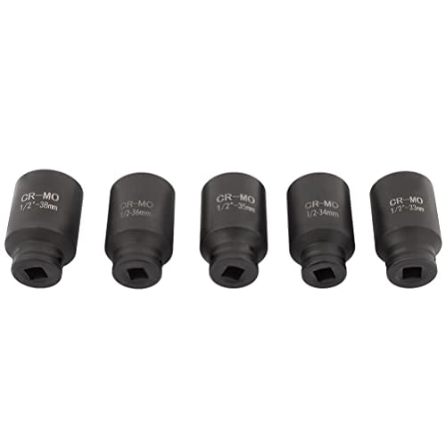 OCPTY 5 Piece 1/2 Inch Drive Deep Impact Axle Hub Socket Set | Fit For Most Cars, 6 Point, 33mm 34mm 35mm 36mm 38mm