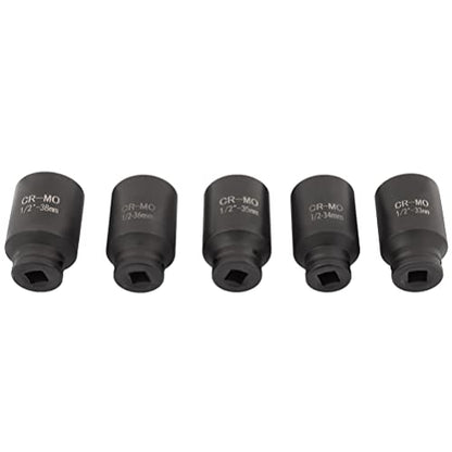 OCPTY 5 Piece 1/2 Inch Drive Deep Impact Axle Hub Socket Set | Fit For Most Cars, 6 Point, 33mm 34mm 35mm 36mm 38mm