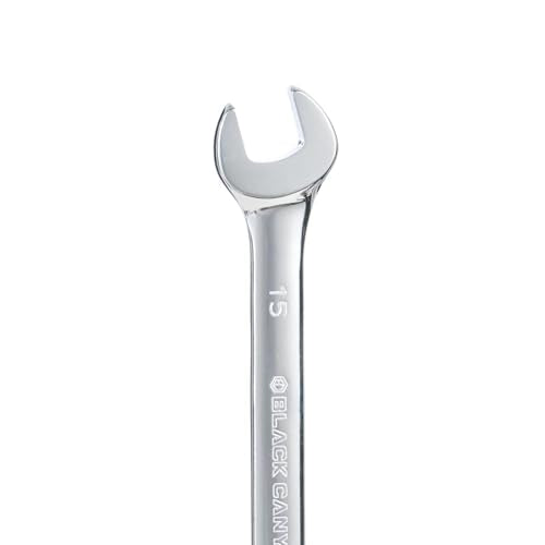 BLACK CANYON Metric 15mm Combination Wrench, 12-Point Box End & Hex Opening Design, Polished Steel - size: 15 mm