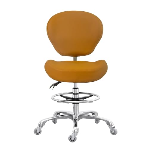 Grace&Grace Drafting Stool Adjustable Foot Ring with Wheels, Rolling Stool with Back Support for Studio, Classroom, Lab, Counter, Medical (Camel) - color: Camel