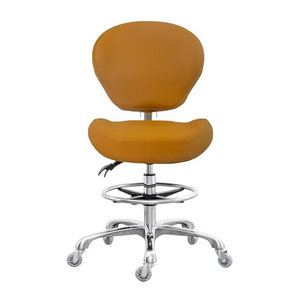 Grace&Grace Drafting Stool Adjustable Foot Ring with Wheels, Rolling Stool with Back Support for Studio, Classroom, Lab, Counter, Medical (Camel) - color: Camel