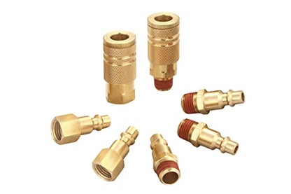 Coupler and Plug Kit, 1/4 Inch NPT, Industrial Type D | 7 Piece, Solid Brass, Quick Connect Air Hose Fittings Set, With Sealant - size: 7 Piece with sealant