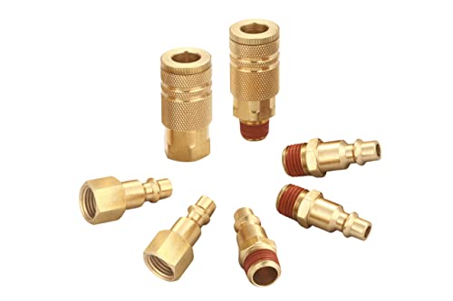 Coupler and Plug Kit, 1/4 Inch NPT, Industrial Type D | 7 Piece, Solid Brass, Quick Connect Air Hose Fittings Set, With Sealant - size: 7 Piece with sealant