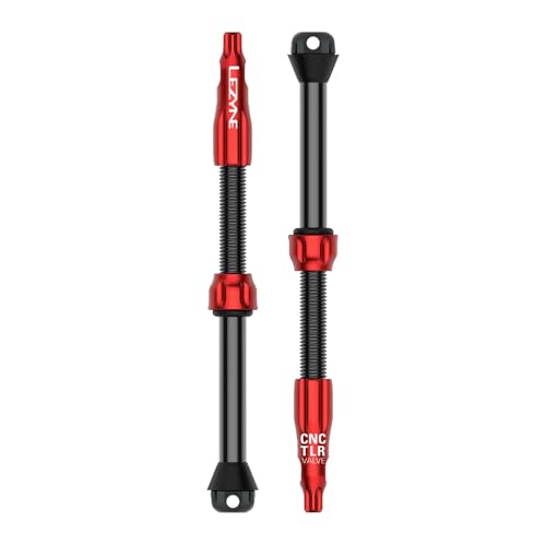 LEZYNE CNC TLR Valve Pro Tubeless Valve Pair for MTB, Gravel & Road Bikes | CNC Aluminum Presta Valve Stems, Bicycle Tire Insert Compatible, Sealant Friendly - 80mm, Red (1-PK-TLRVL80-V211) | tire-valve-tools - color: Red, size: 80 mm