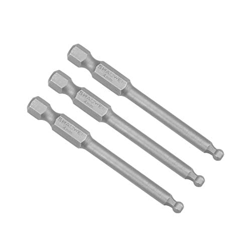 uxcell 3 Pcs H4 (4mm) Ball End Screwdriver Bits, S2 Steel Magnetic 2.6 Inch Long Drill Bit with 1/4 Inch Hex Shank - style: H4