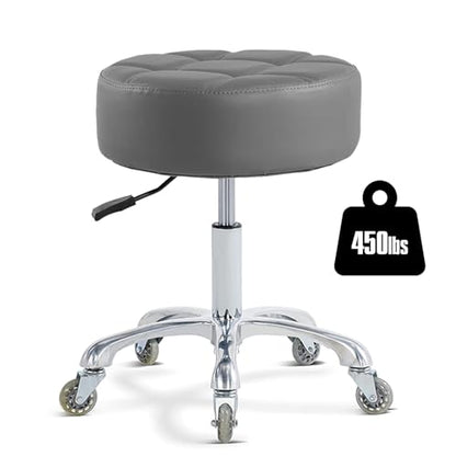 Ainilaily Rolling Stool with Wheels Adjustable Height, Roller Stool for Massage Medical Tattoo Spa Heavy Duty Swivel Desk (Super Thick Cushion, Grey) - color: Grey