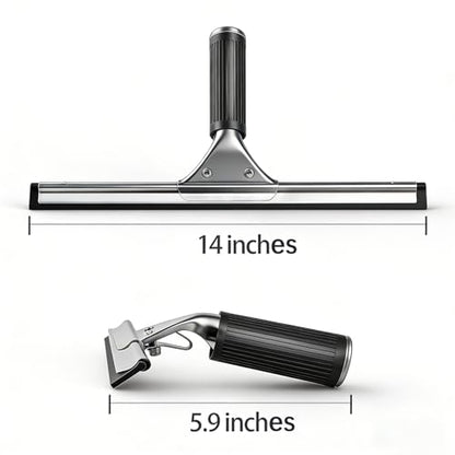14-Inch Shower Squeegee for Glass Doors, Windows and Mirrors, Stainless Steel Bathroom Water Wiper with Flexible Blade and Ergonomic Handle - color: Black+silver
