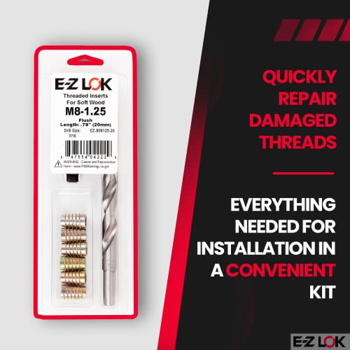 E-Z Hex Thread Repair Kit for Soft Wood Flush Threaded Inserts M8-1.25 x 20mm, Drill, Installation Tool - size: M8-1.25 x 20mm, style: Flush