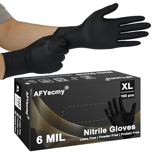 Disposable Nitrile Gloves, Chemical Resistant, Powder and Latex Free, Food Safe, Black Heavy Duty Gloves, 6 Mil, 100 Count, X-Large - size: X-Large, style: Black 6mil Box of 100