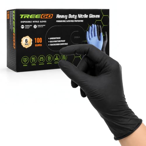 TREEGO Black Nitrile Disposable Gloves, Small, 6 Mil, 100 Count | Powder Free, Latex Free, 510(k) Cleared, 6 Mil Disposable Gloves for Tattoo, Beauty, Food Prep & Precision Tasks - color: Black 100, size: Small