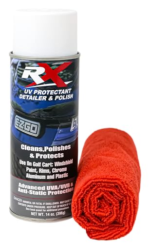 Hardline Products USA RX UV Protectant Golf Cart Detailer & Polish – Restores Vinyl Windows, Polycarbonate Windshields & Plastic Trim – Anti-Static – Cleaning Kit with Microfiber Towel - RXCT