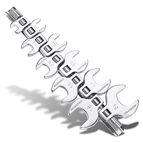 WORKPRO 3/8" Drive Crowfoot Wrench Set, 10-Piece Metric Open-End Wrenches with Clip-on Organizer, 10-19mm, Great for Automotive Repair Work Hard-To-Reach Areas - size: Metric System