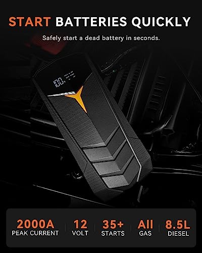 SUNPOW Lithium Jump Starter Battery Pack 2000A Peak 20000mAh (Up to All Gas and 8.5L Diesel),12V Battery Booster for Cars, Trucks, SUV, Portable Power Pack with LCD Screen and LED Light