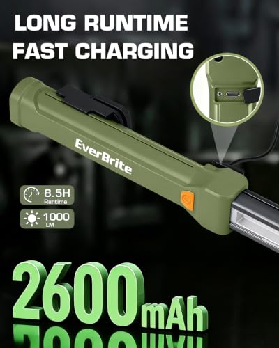EverBrite 1000LM Magnetic Work Light, Rechargeable LED Mechanic Light with Dual Magnetic Bases & 360° Hanging Hooks, 4 Modes Under Hood Work Light for Car Repair, Garage, Emergency, 2 Pack Green - color: Green