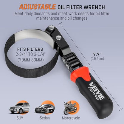 Small Oil Filter Wrench, Oil Filter Removal Tool Fits Filters 2-3/4" to 3-1/4", with Nylon Anti-Slip Strap & 180° Swivel Head, Steel Band Filter Wrench for Compact Car Motorcycle Oil Change - style: Small Oil Filter Wrench