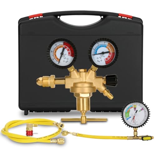 Drkerr 53010 Automotive HVAC Pressure Tester Kit, Nitrogen Pressure Regulator, Charging Hose, Leak Detection Adapter, R134a Connector, Custom Molded Plastic Boxes, Professional-Pressure Testing Tools