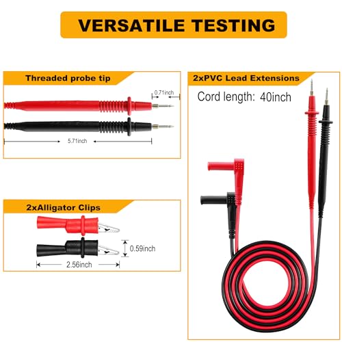 ZIBOO KIT-15 Test Lead Set,Compatible with Fluke Ideal Simpson,Digital Multimeter,Clamp Meter with Threaded Alligator Clips, 4mm Banana Test Lead Probe Clip Suitable Compatible with Klein Tools 69410