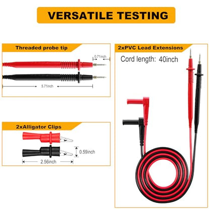 ZIBOO KIT-15 Test Lead Set,Compatible with Fluke Ideal Simpson,Digital Multimeter,Clamp Meter with Threaded Alligator Clips, 4mm Banana Test Lead Probe Clip Suitable Compatible with Klein Tools 69410