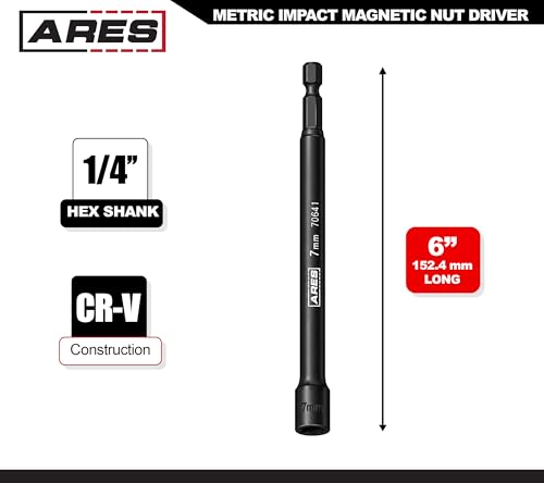 ARES 70641 7mm Magnetic Impact Nut Driver | Impact Grade Nut Setter with Industrial Strength Magnet - size: 7mm Magnetic Impact Nut Driver