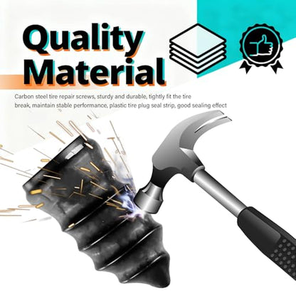 Flat Tire Repair Kit Heavy Duty,All-in-One Tire Plug Kit Includes 60PCS Screw,15PCS Tires Plugs Seal Strip,Screwdriver,Drill,Screw in Tires Plugs Car Emergency Kits for Puncture