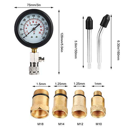Gasoline Engine Compression Tester, Automotive Cylinder Pressure Test Kit with Dual Gauge 0-300psi for Cars and Motorcycles, Includes M10 M12 M14 M18 Adapters and