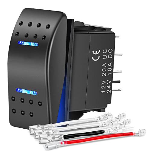 Nilight Momentary Rocker Switch (ON)-Off-(ON) Toggle Switches DPDT 7Pin 12V 24V on Off on LED Switch for Cars Trucks Caravans Boats Winch Pump with Jumper Wire - color: Blue Switch