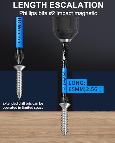 4-Inch Long Phillips Head Drill & Screwdriver Bits 5-Pack, 2 Phillips Bits #2 Impact Magnetic, S2 Alloy Steel, CNC Anti-Slip, 1/4" Hex Shank, Ph2 for Impact Driver, by DCWecher - size: 4 inch 5-pcs PH2