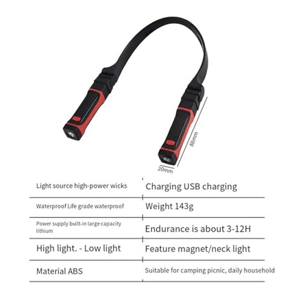 Neck Flashlight 4X Detachable Neck Light Rechargeable, LED Work Light with Magnetic Base, Hands Free Mechanic Light, Around Neck