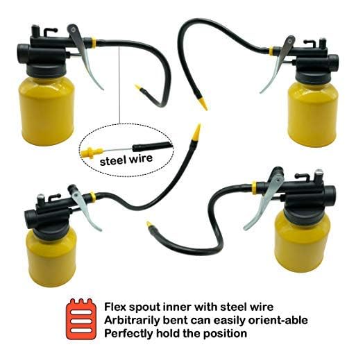 Hand Pump Oiler Can Professional Level 8 oz. Capacity Pump Oiler with Metal & Long Flex Spout