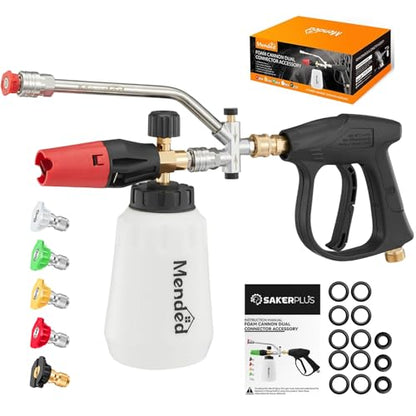 Sakertool Foam Cannon Dual Connector Accessory for Pressure Washer Kit,Car Wash Foam Gun - Power Washer Accessories Gun with Foam Cannon Dual Connector for cleaning - 5 Power Washer Sprayer Nozzles