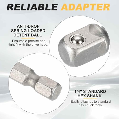 HARFINGTON 10pcs Impact Socket Adapter 1/2" Square Drive 1/4" Hex Shank 3" Long Extension Bit for Axle Nut Driver Drill Socket Sets - size: 1/2" x 3"