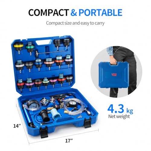 28PCS Coolant Pressure Tester & Vacuum Refill Kit, Radiator Pump Pressure Tester Kit for Automotive Cooling System Water Tank Leakage Detection, Fits Most Vehicles, Cars, SUVs, and Trucks