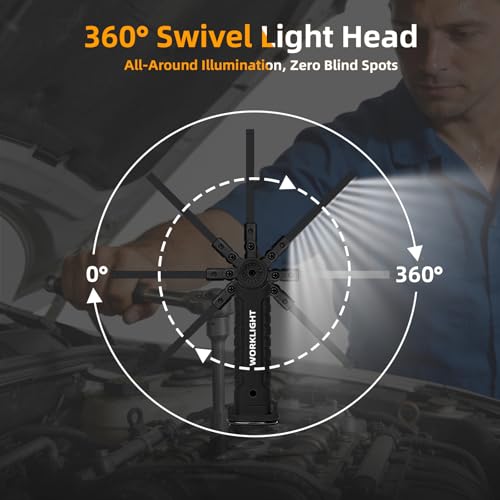 Tool Fathers Day Dad Gifts for Men Him Husband, LED Rechargeable Work Light for Mechanic with Magnetic Base Hook, Grill Light Inspection Flashlight 5 Modes 360° Rotate Car Repair Emergency Birthday - color: Black