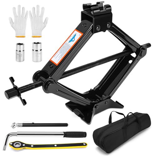Scissor Jack Kit, Scissor Jack for Car, 2 Ton(4400lbs) Portable Car Jack with Wheel Wrench and Tire Changing Kit for Cars SUV RV