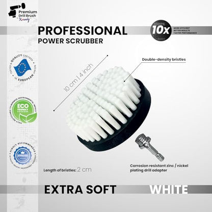 Premium Drill Brush Professional– 2in1 for Drills & Angle Grinders Extra-Soft 4in White | Scratch-Free Cleaning Brush for Carpet, Upholstery, Leather Seats, Glass, Furniture and Car Interior - color: White