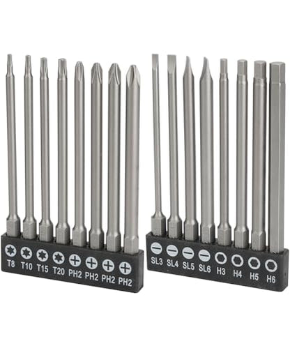 Bates- Long Screwdriver Bits Set, 16 pcs, 1/4 Hex Shank, Slotted, Phillips, Hex and Tamper Proof Torx Bits, S2 Steel Magnetic 3.94 Inch Long Drill Bit Set with Holder