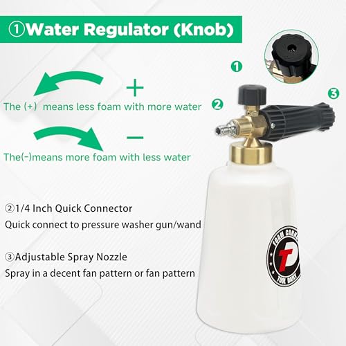 Tool Daily Foam Cannon for Pressure Washer with Car Wash Soap, 64 Fl Oz | Adjustable Snow Foam Lance 1.5 Liter, Additional Orifice Nozzle 1.1mm, 1/4" Quick Connect